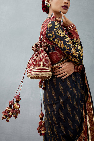 Burgundy embroidered potli bag