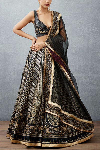 Black printed lehenga set