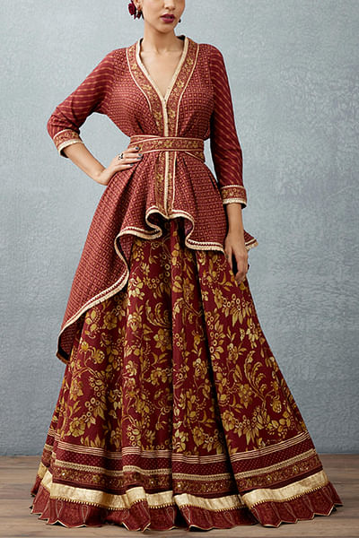 Burgundy printed lehenga set