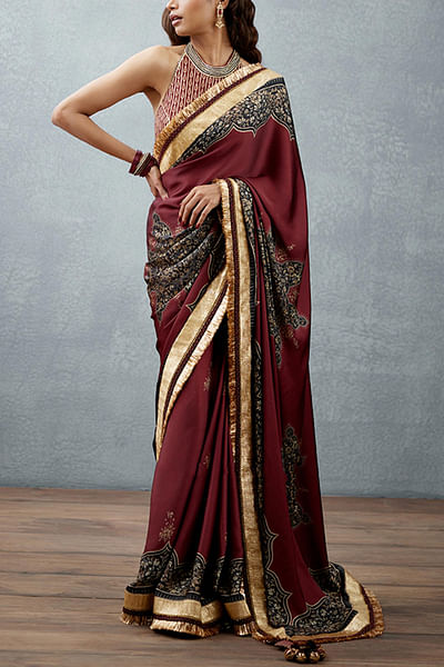 Burgundy printed sari