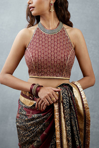 Burgundy halter neck blouse