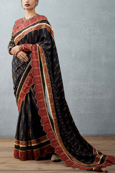 Black printed sari