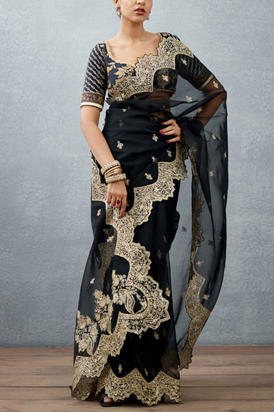 Black silk organza sari