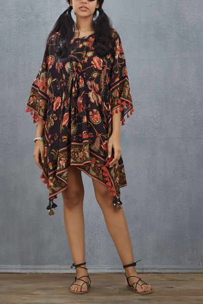 Brown chanderi printed kaftan