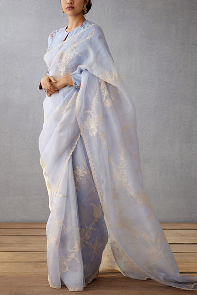 Sea blue embroidered sari