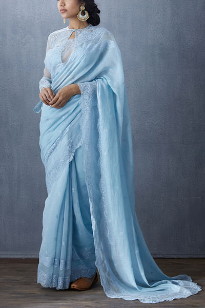 Sky blue embroidered saree set