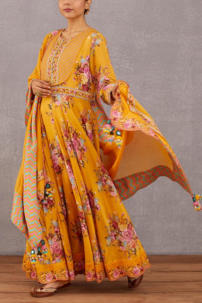 Yellow printed anarkali set