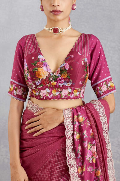 Red patterned blouse
