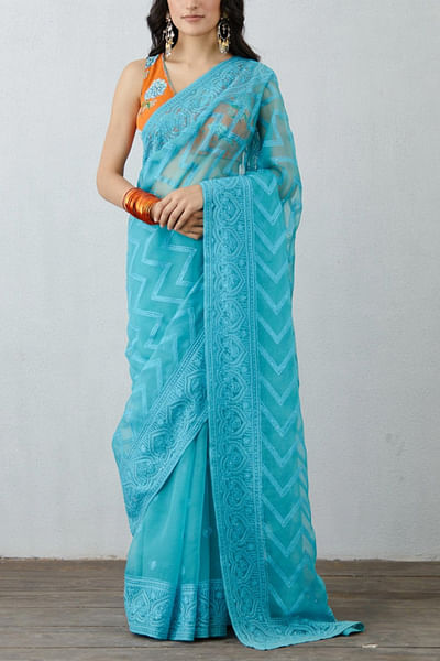Blue chevron sari