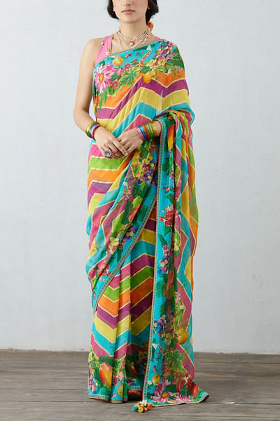 Multicoloured chevron sari