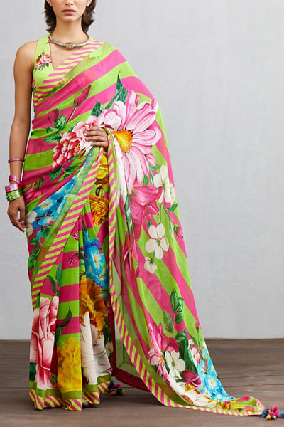 Multicoloured printed sari