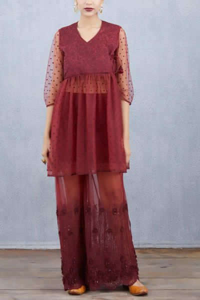 Maroon sheer kedia and farshi