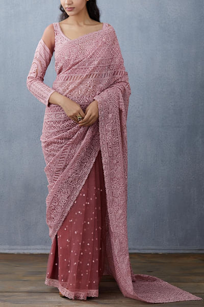 Old rose embroidered sari