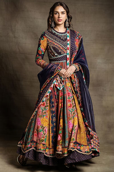Multicolour floral printed anarkali set