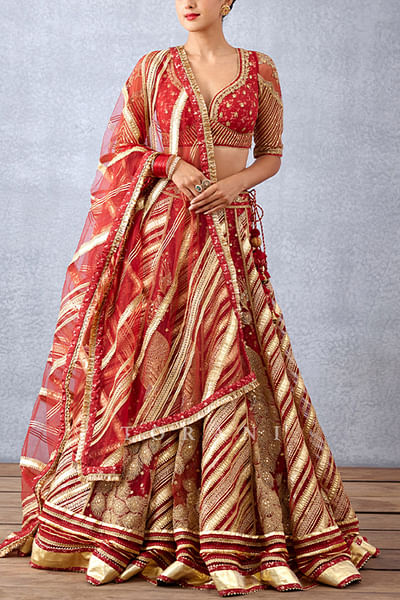 Red gota embroidered lehenga set