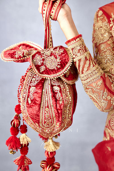 Red hand embroidered potli bag