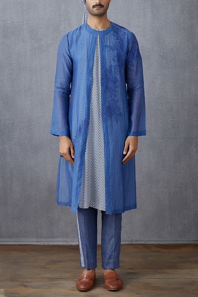 Blue printed layered kurta set