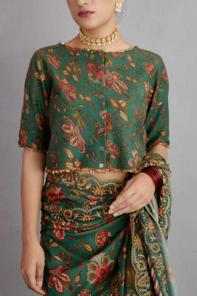 Green floral blouse