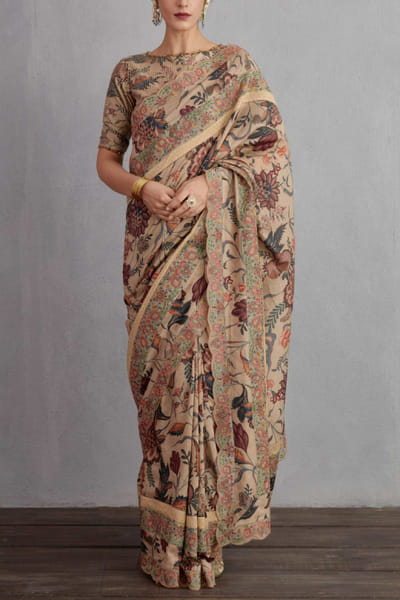Beige printed sari