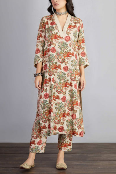 Printed chanderi kurta set