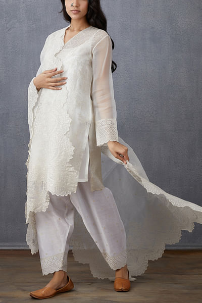 White embroidered kurta and farshi set