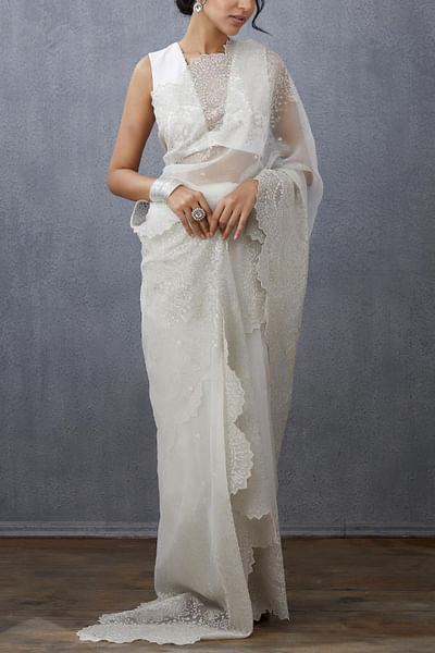 White silk organza sari