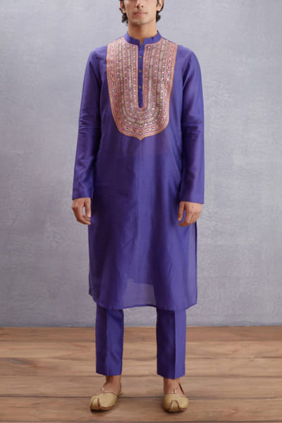 Purple chanderi kurta set