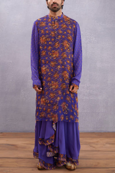 Purple floral kurta and dhoti