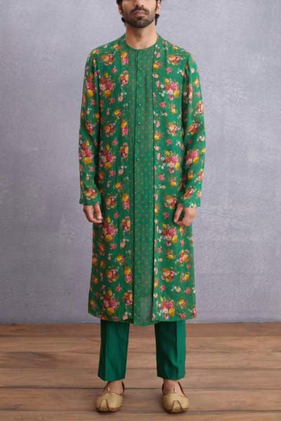 Green printed kurta set
