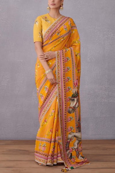 Yellow printed sari