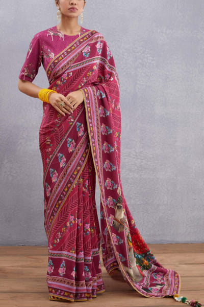 Red printed sari
