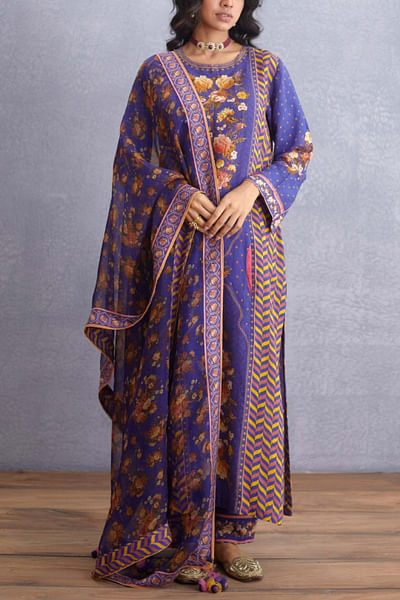 Purple floral kurta set