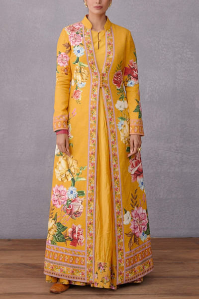 Yellow jacquard chogha and dress