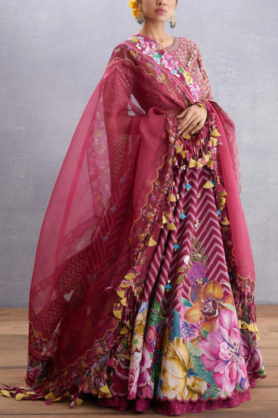 Ruby red chevron lehenga set