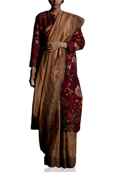Burgundy scallop sari