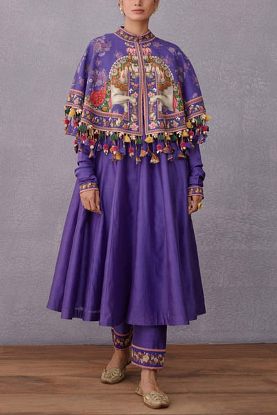 Purple embroidered cape jacket