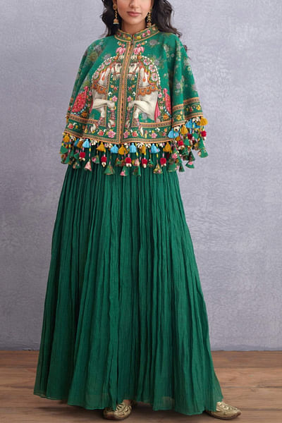 Emerald green embroidered cape jacket