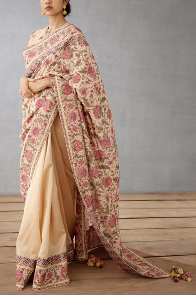 Beige printed sari