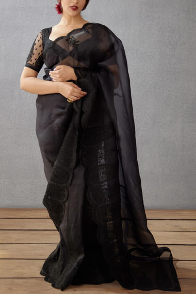 Black embroidered sari