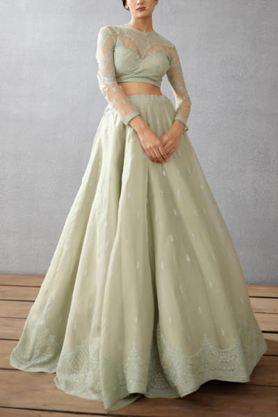 Sage green embroidered lehenga set