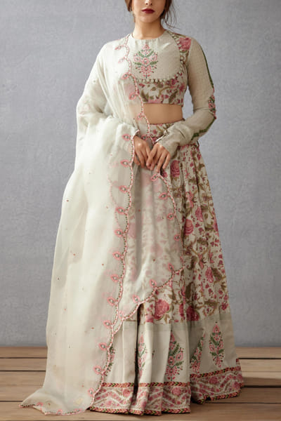 Sage green printed lehenga set