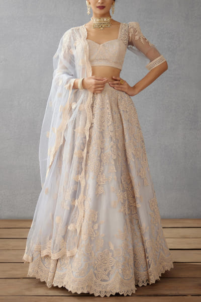 Sea blue embroidered lehenga set