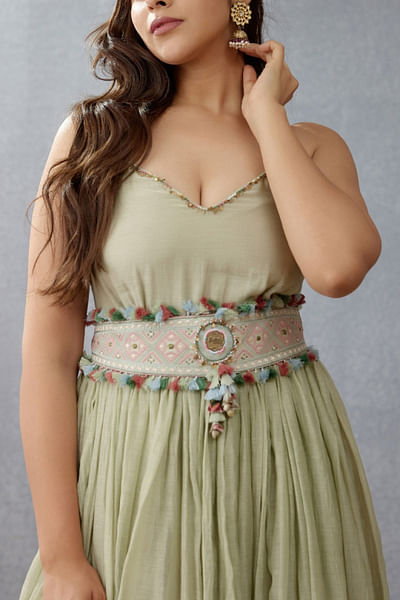 Sage green embroidered kamarbandh