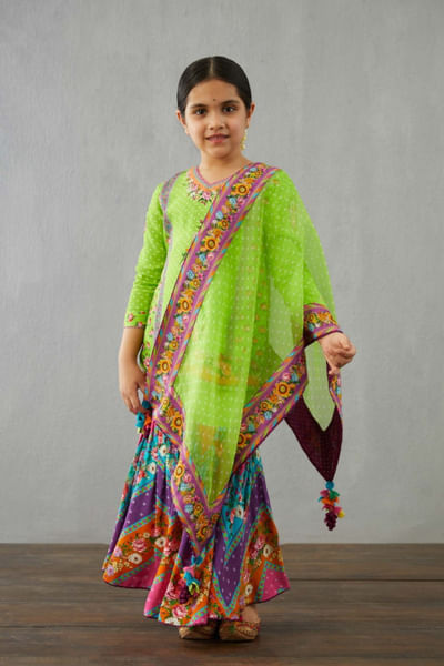 Green printed sharara set