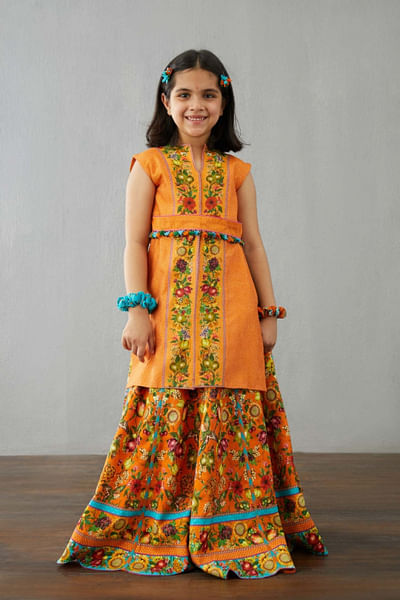 Orange printed lehenga set