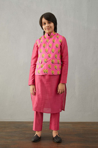 Pink printed bandi and kurta set