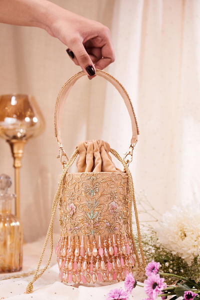 Multicolour dabka embroidered bucket bag