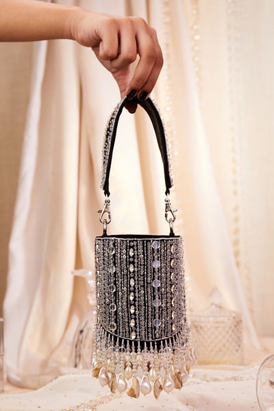 Black tasselled bucket bag