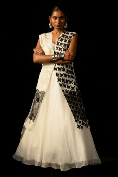 Ivory lace embroidered jacket and gown