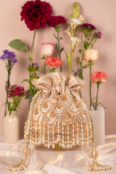 Gold and off white potli bag